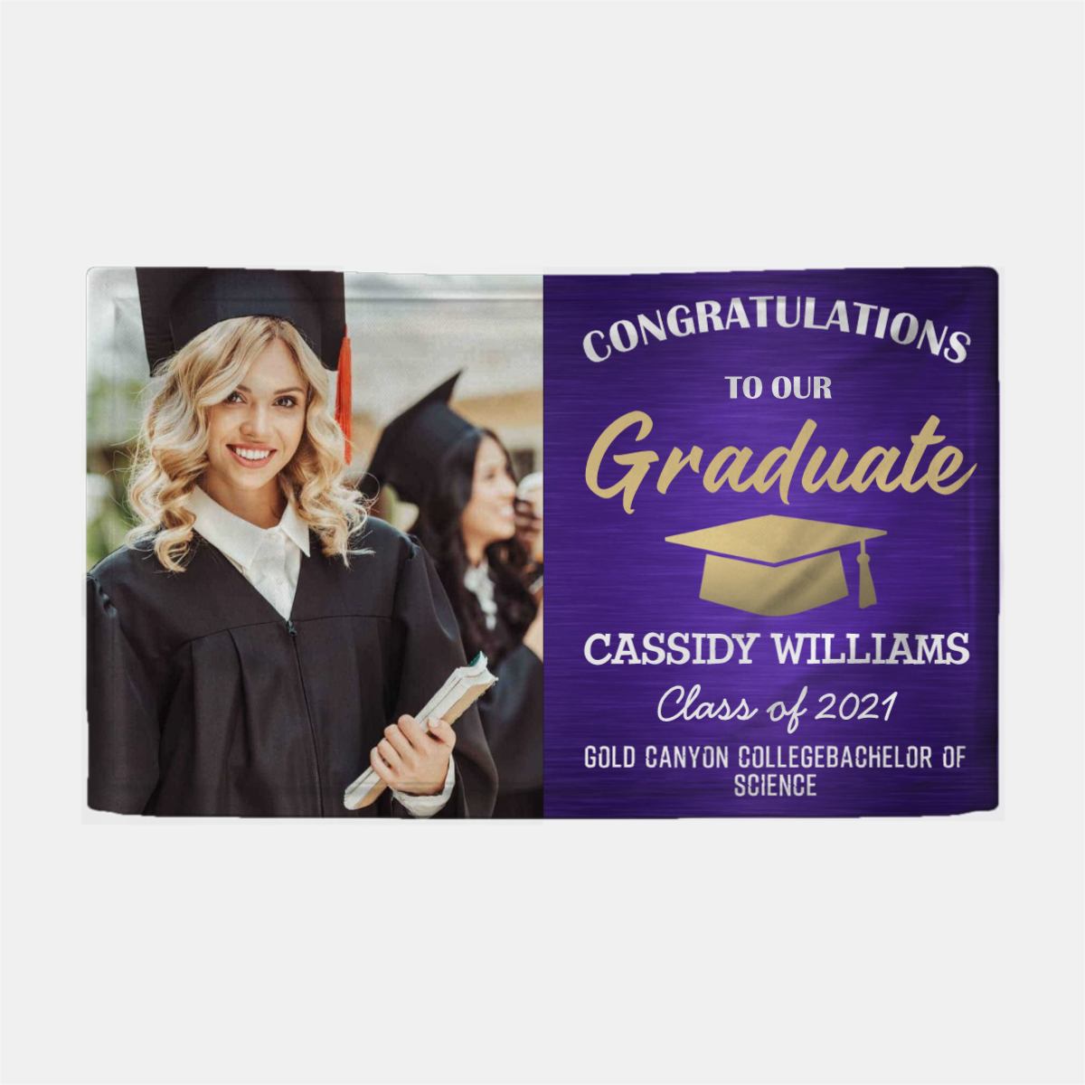 2022 Personalized Name/Photo, Congrats 1 Photo Silver & Black Modern Graduation Banner