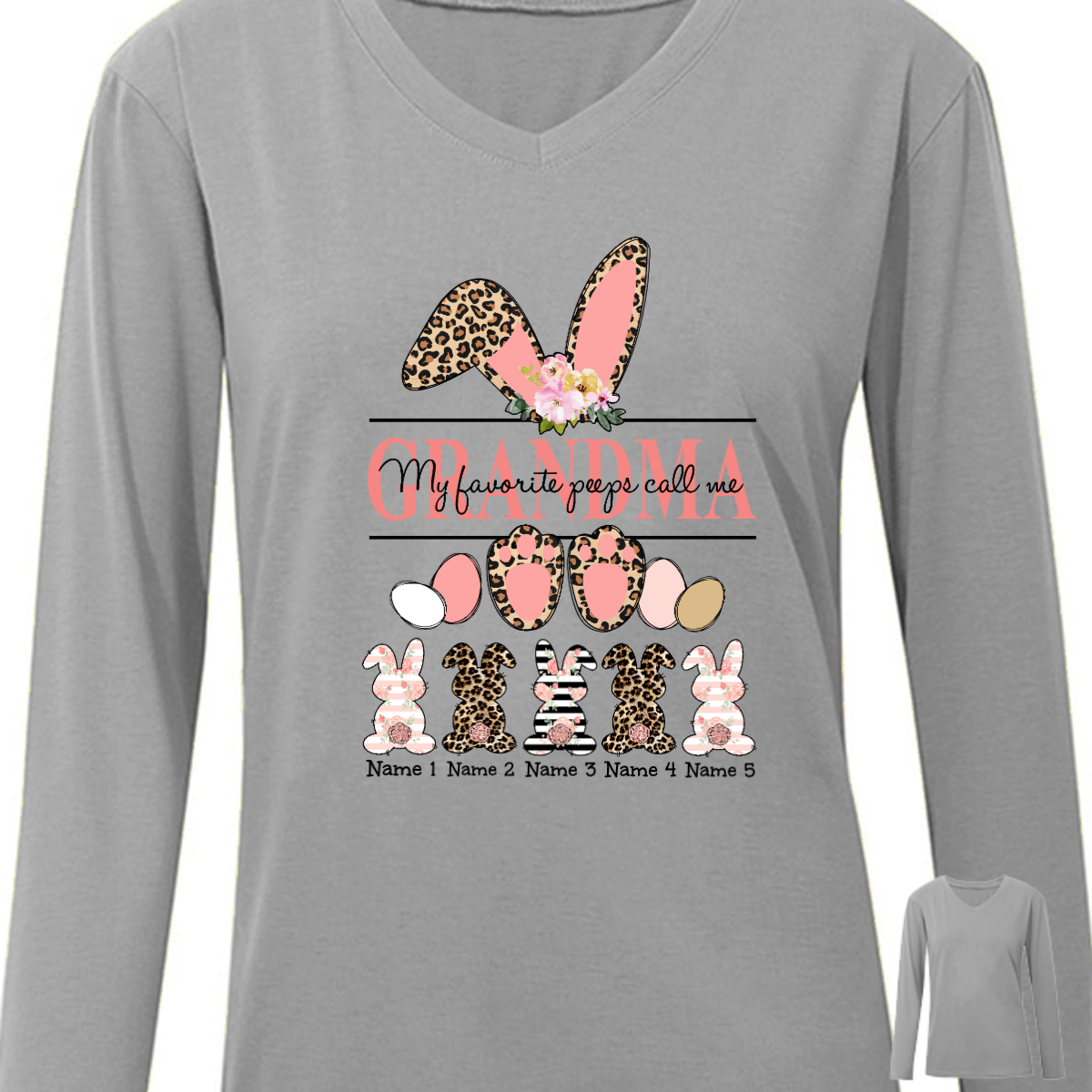 Personalized Mom Grandma Easter Bunny Long Sleeve Shirt