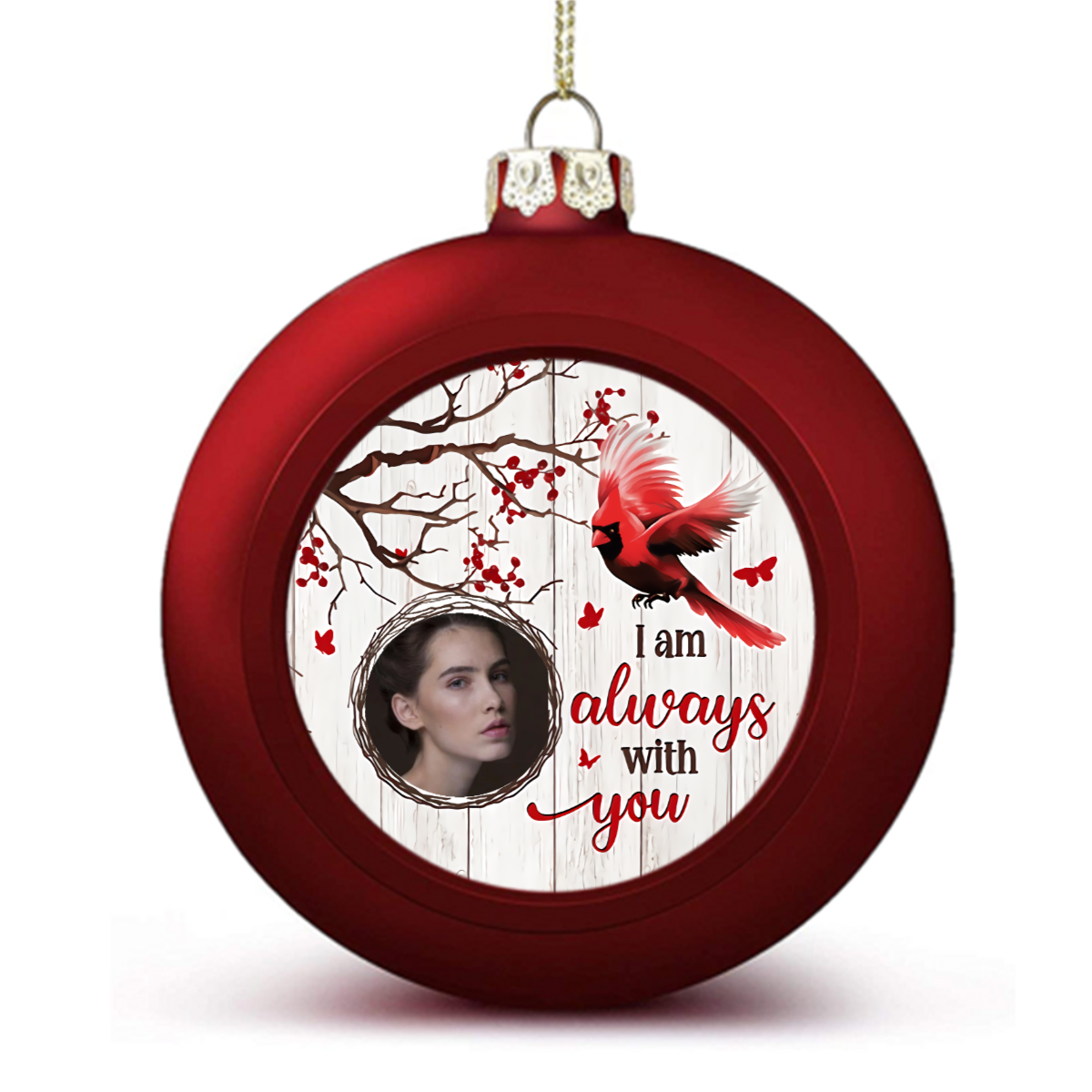 Cherry Branch Always With You Cardinal Photo Personalized Ball Ornaments