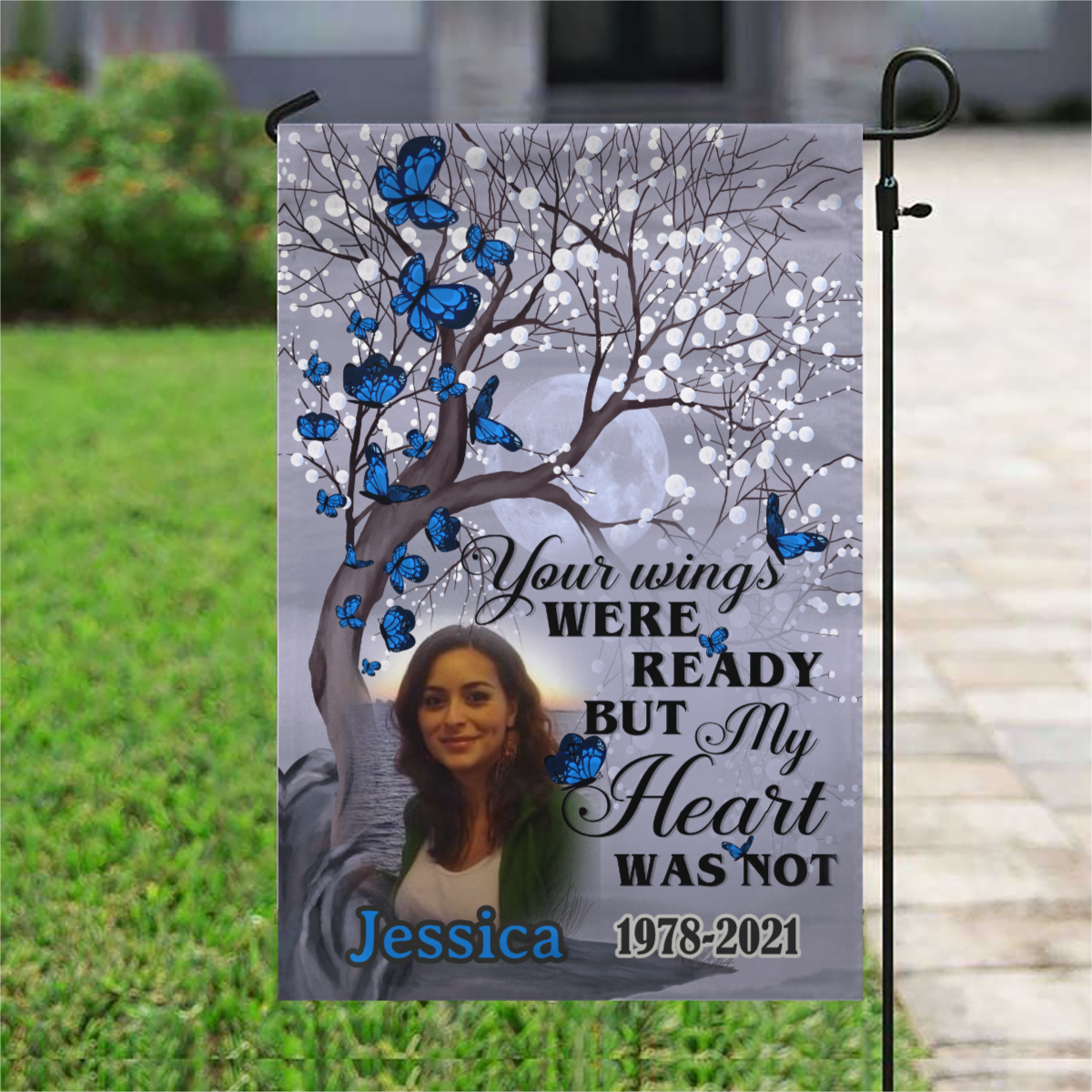 Your Wings Were Ready But My Heart Was Not Personalized Photo Memorial Garden & House Flag