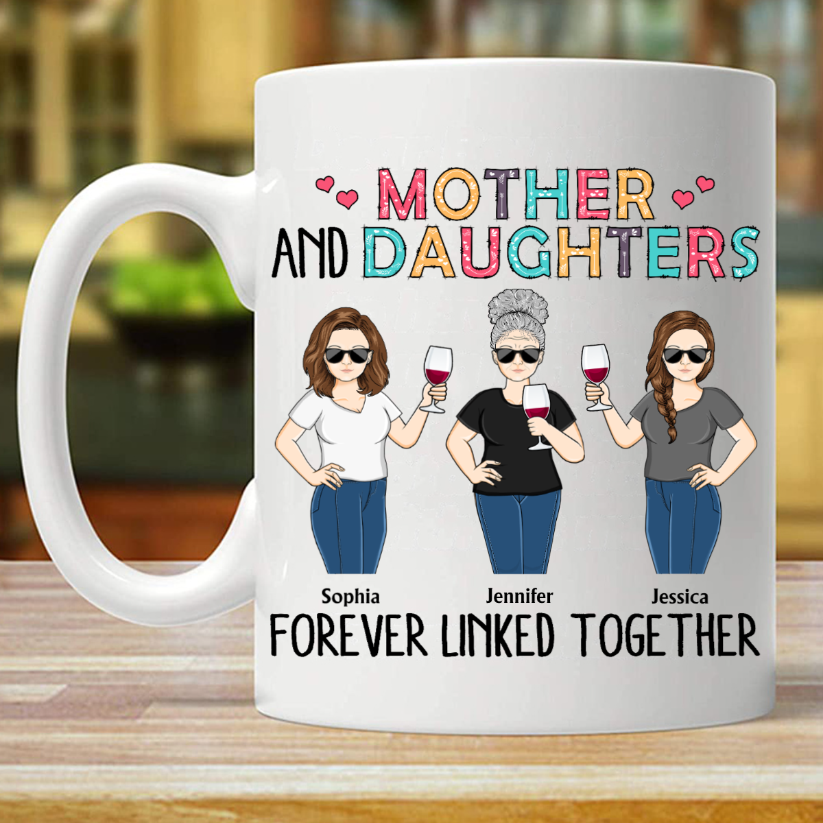 Mother &amp; Daughter Forever Linked Together Family - Mom Gift - パーソナライズドマグ (両面印刷)