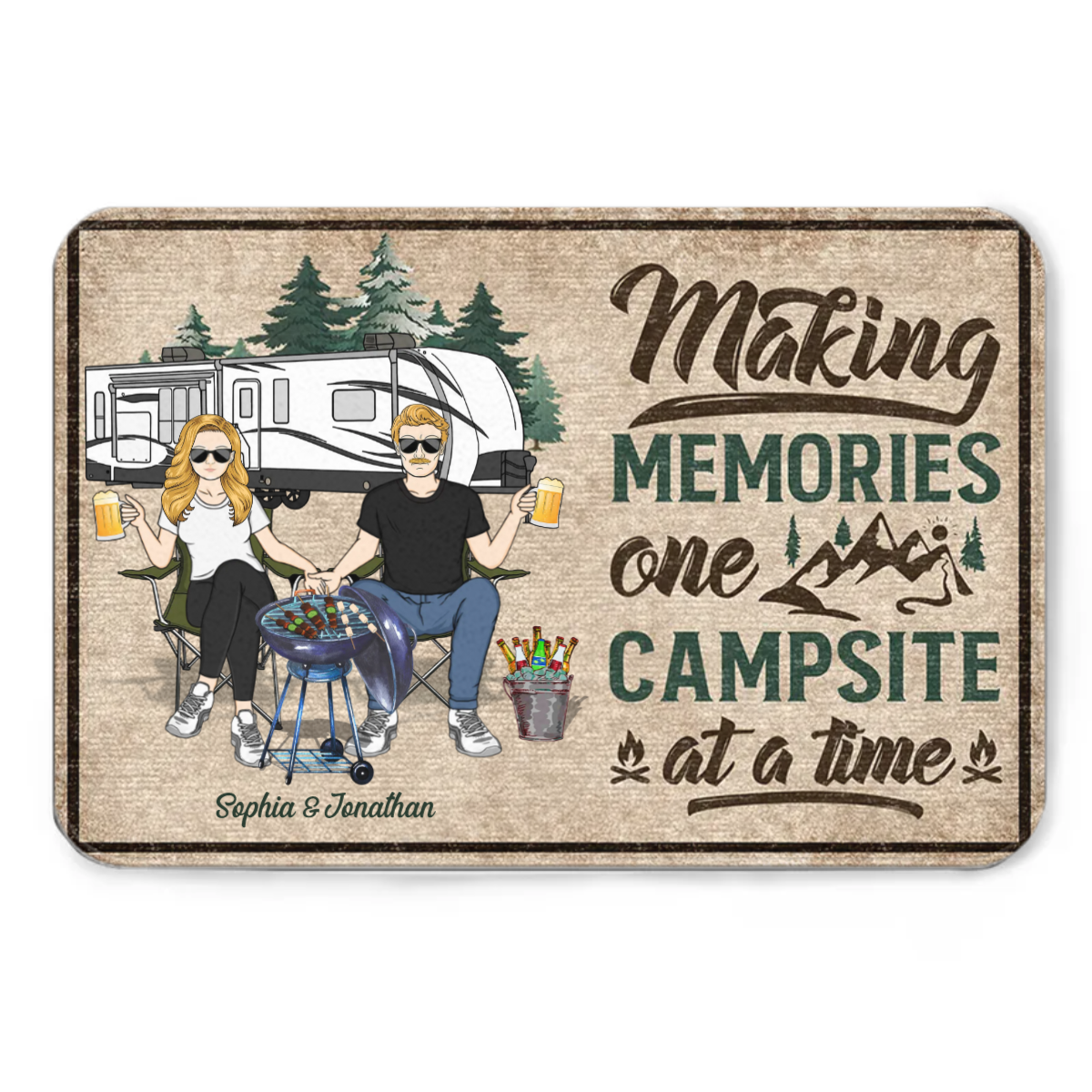Family Couple Making Memories One Campsite At A Time Husband Wife - Gift For Camping Couples - Personalized Custom Doormat