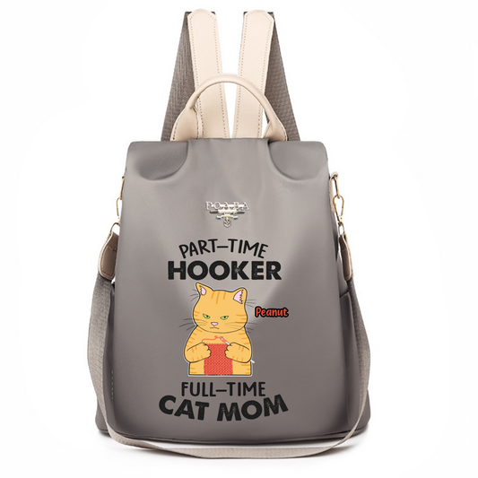 Part-time Hooker Full-time Cat Mom Crocheting Personalized Backpack