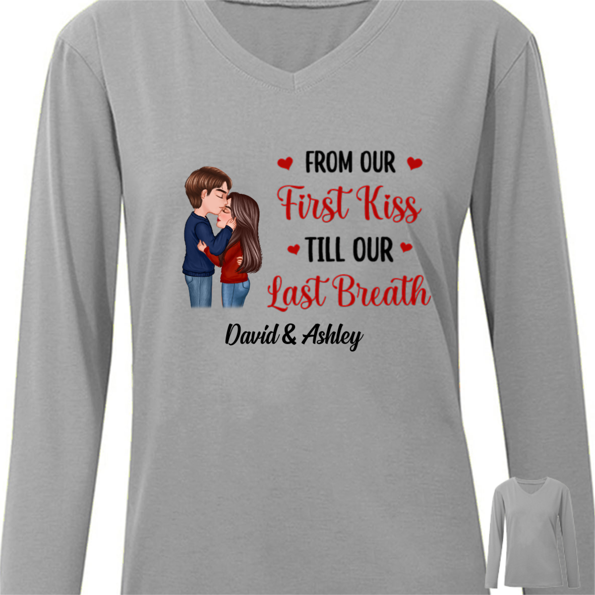 Doll Couple Kissing First Kiss Last Breath Valentine‘s Day Gift Personalized Long Sleeve Shirt