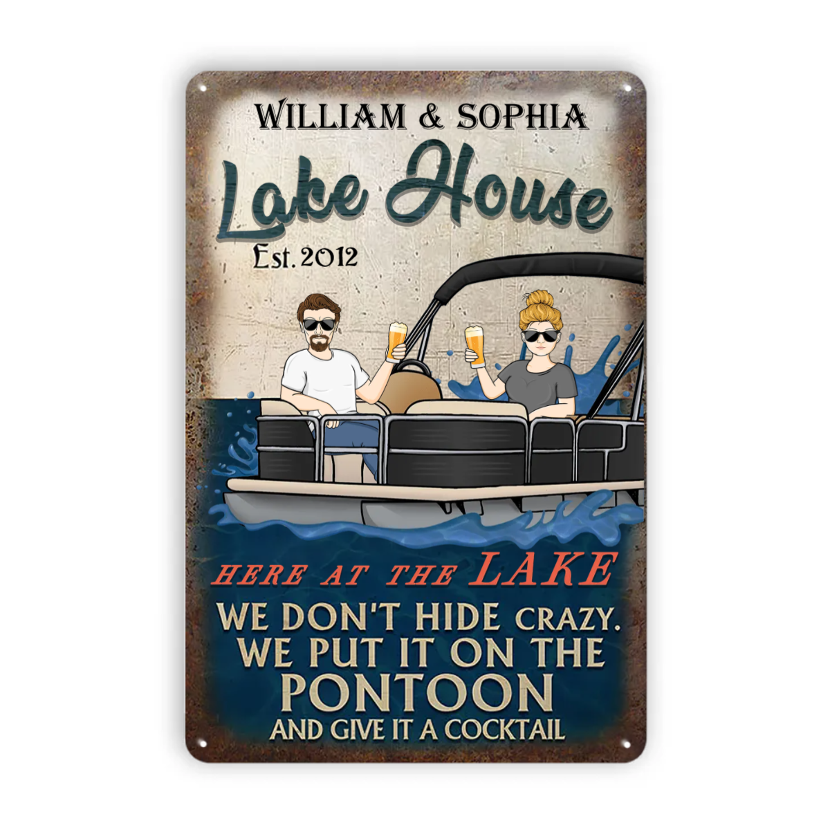 Don't Hide Crazy We Put It On The Pontoon - Couple Gift - Personalized Custom Classic Metal Signs