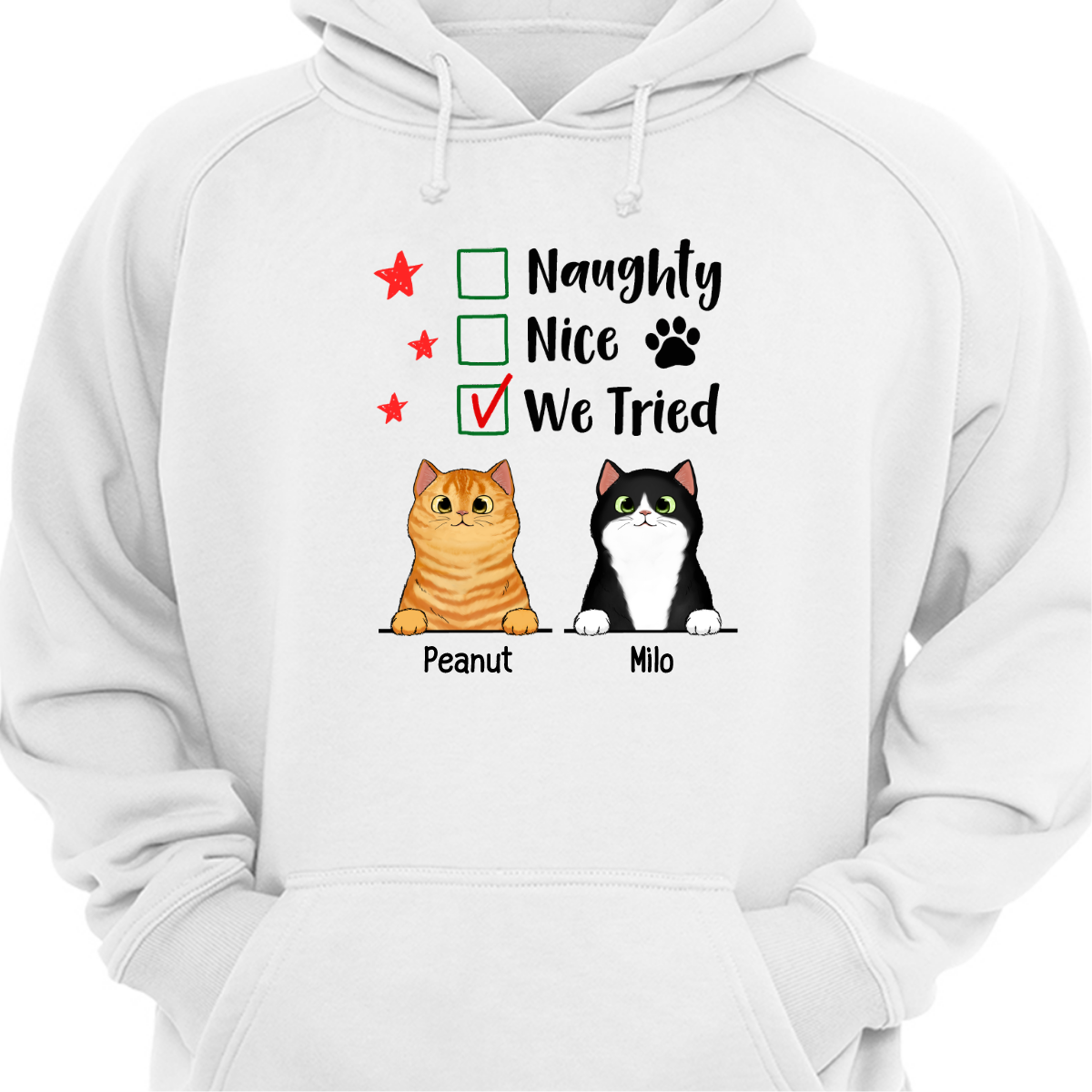Naughty Nice I Tried Cats Personalized Hoodie Sweatshirt