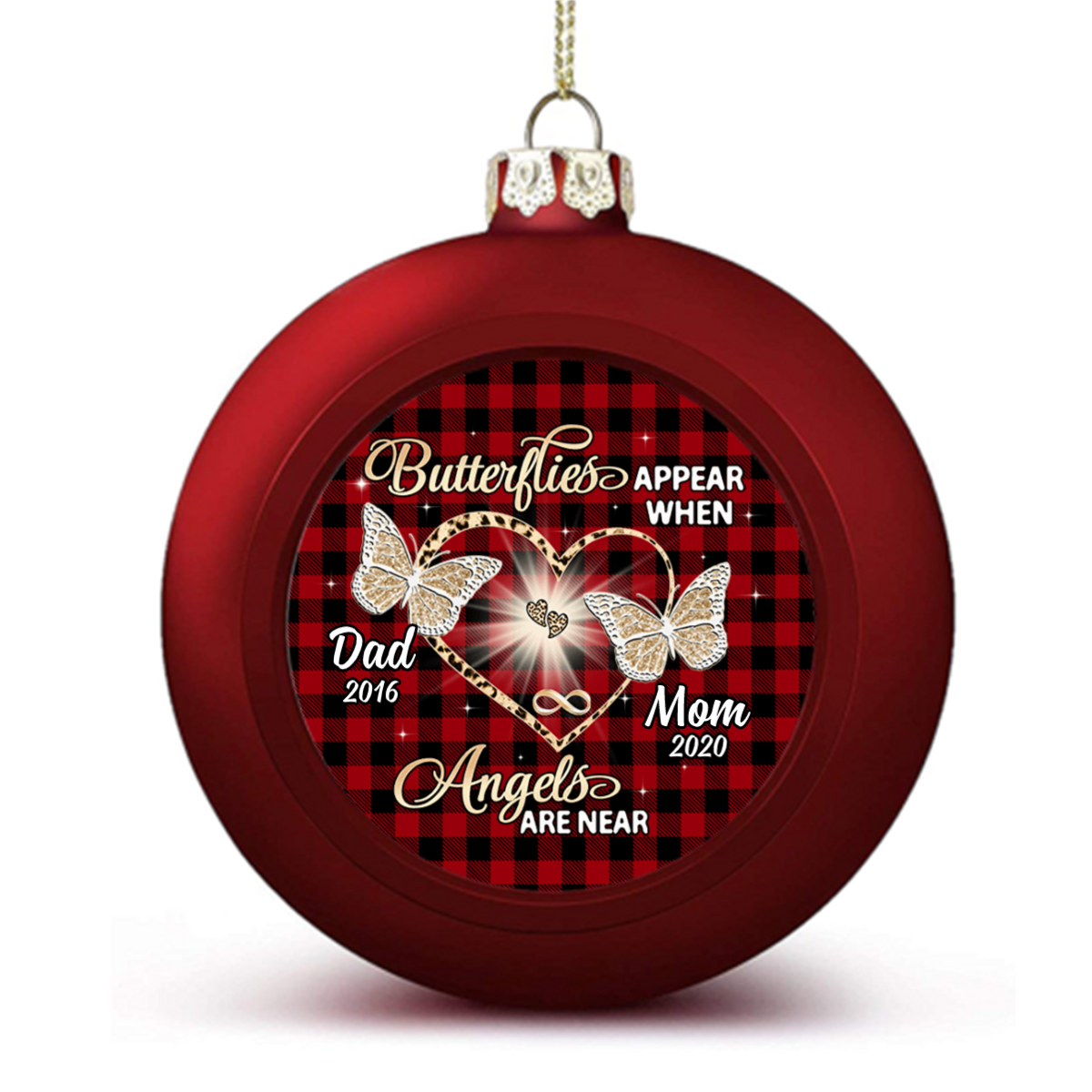 Butterfly Heart Leopard Checkered Memorial Personalized Ball Ornaments