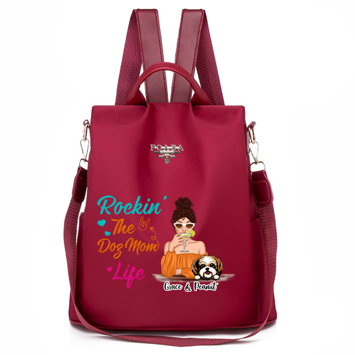 Rockin‘ Dog Mom Life Colorful Pattern Personalized Backpack