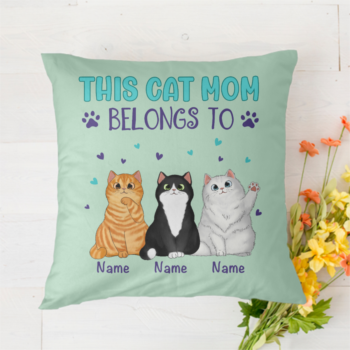 Belongs To Fluffy Sitting Cats Personalized Polyester Linen Pillow