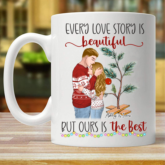 Every Love Story Is Beautiful Hugging Couple 名入れマグカップ (両面印刷)