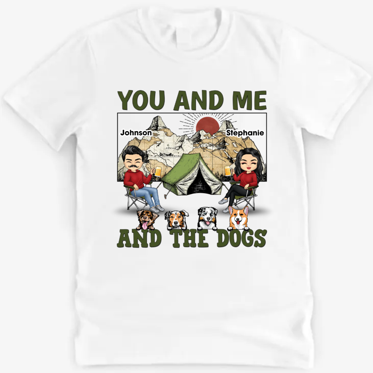 Camping Couple And The Dogs - Gift For Dog Lover - Personalized Custom T Shirt