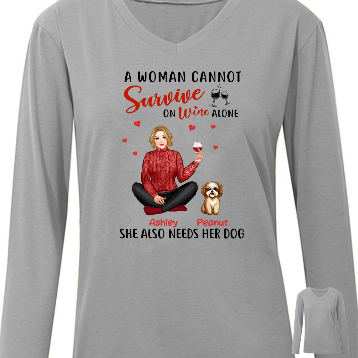 Pretty Girl Survives On Wine & Dog Personalized Long Sleeve Shirt
