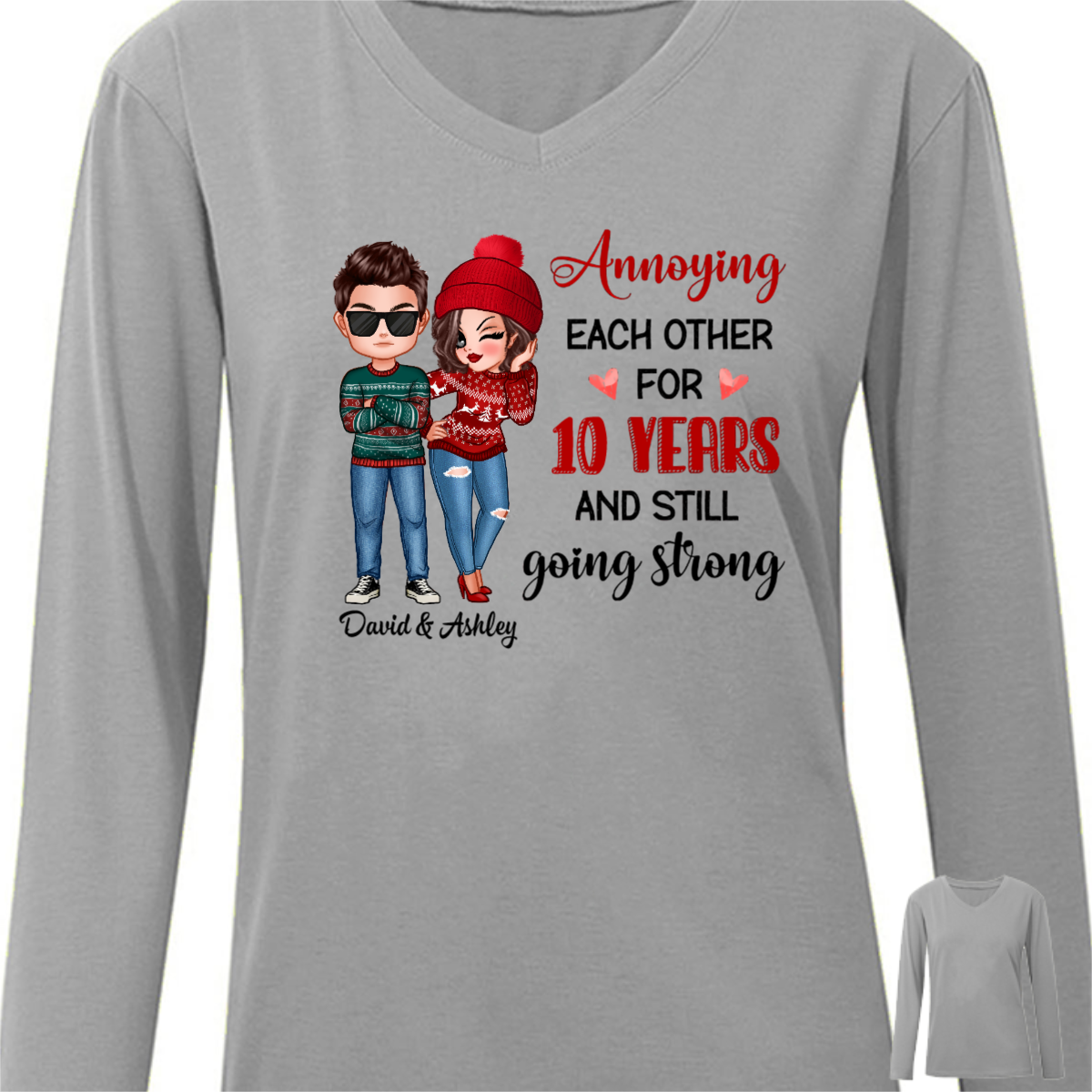Chibi Couple Annoying Each Other Personalized Long Sleeve Shirt