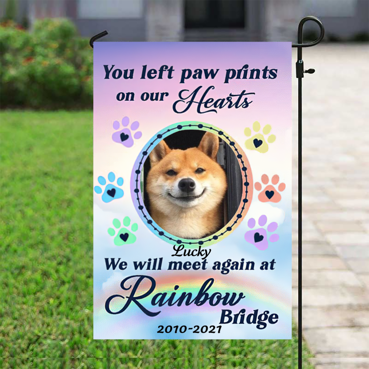 Will Meet At Rainbow Bridge Pet Memorial Photo Personalized Garden Flag