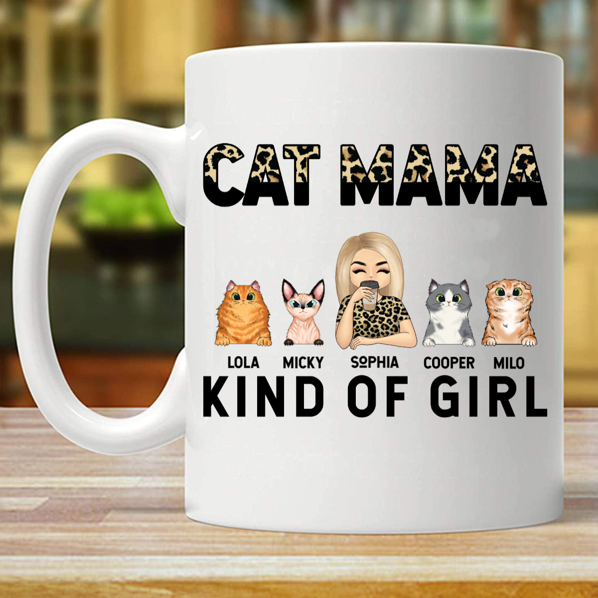 Cat Mama Kind Of Girl - 猫好きへのギフト - パーソナライズされたカスタムマグ (両面印刷)