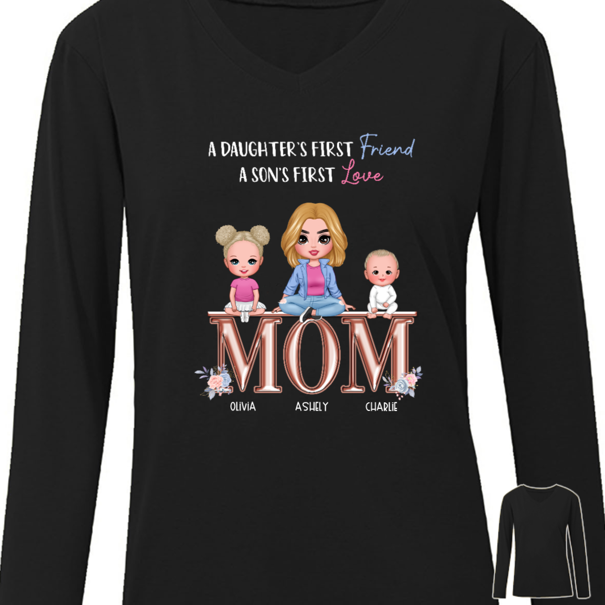 Personalized Mom Daughter Son Long Sleeve Shirt