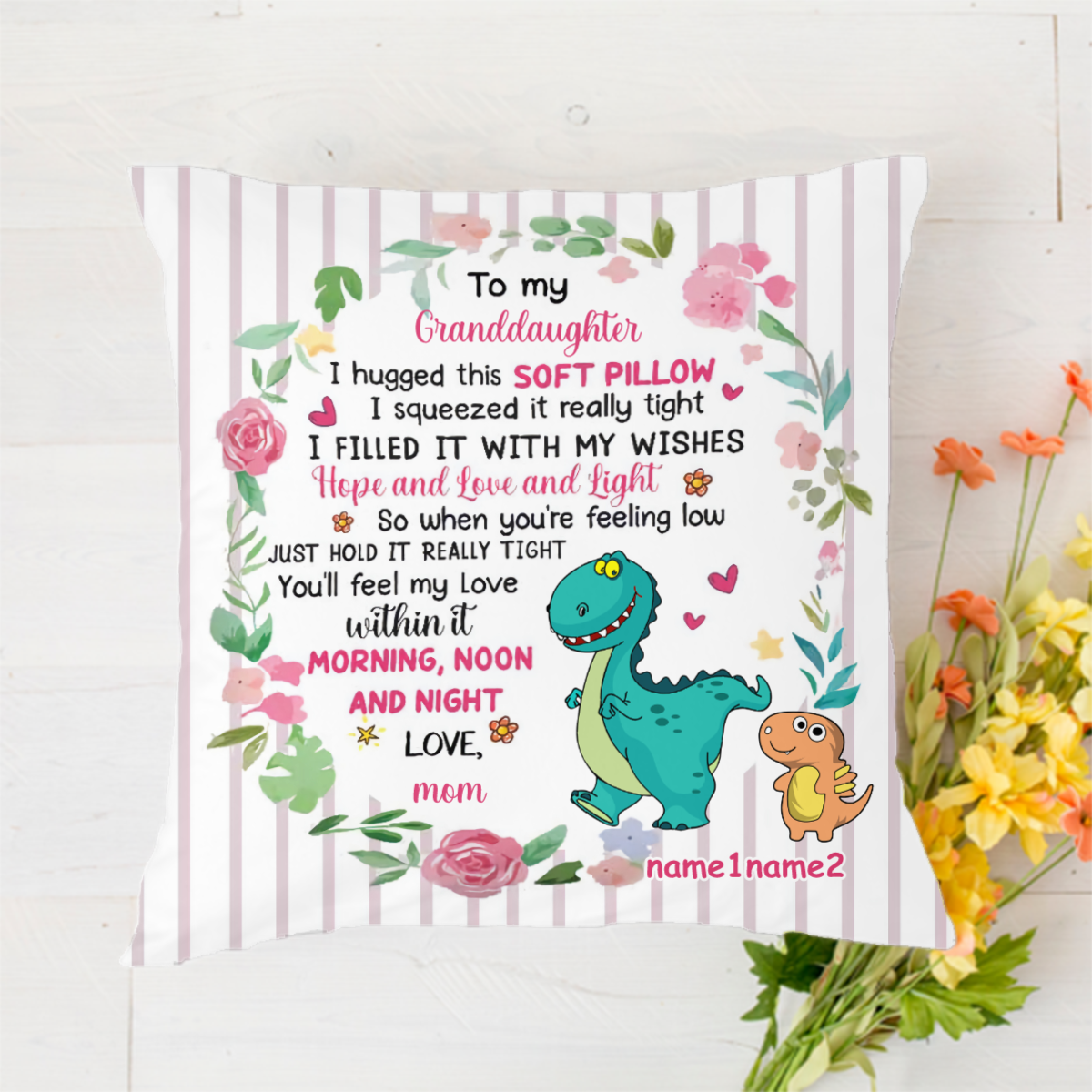 Personalized Dinosaur Mom Grandma To Daughter Granddaughter Hug This Pillow