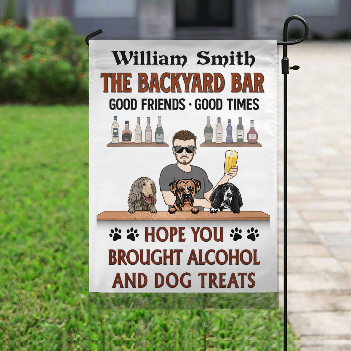 アルコールと犬のおやつを持ってきてほしい - 裏庭の装飾 - パーソナライズされたカスタム旗
