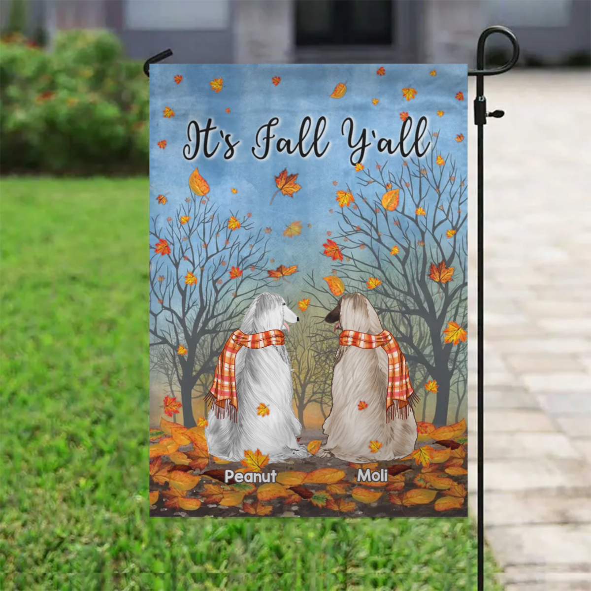 Sitting Dog Back View In Fall Breeze Personalized Garden Flag