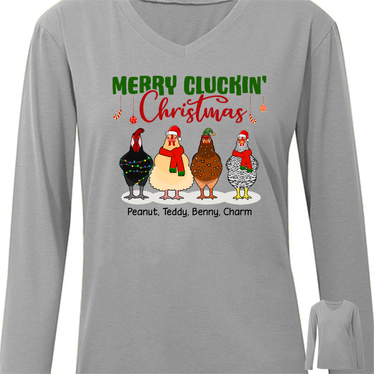 Merry Cluckin' Christmas Chicken パーソナライズド ロングスリーブシャツ