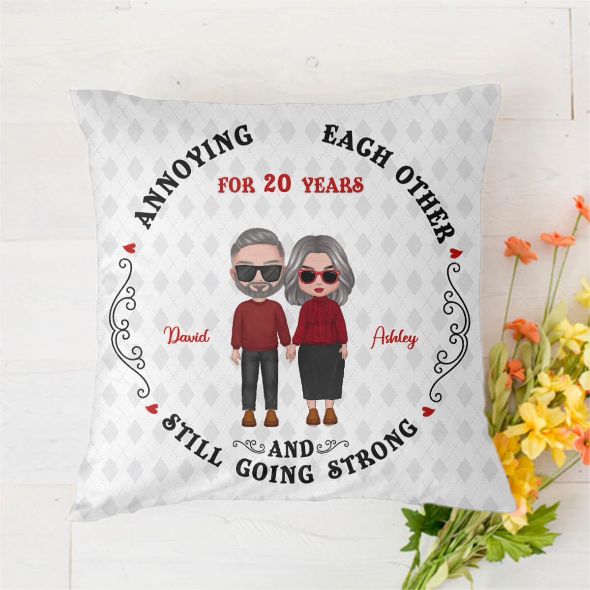 Old Couple Annoying Each Other Personalized Polyester Linen Pillow