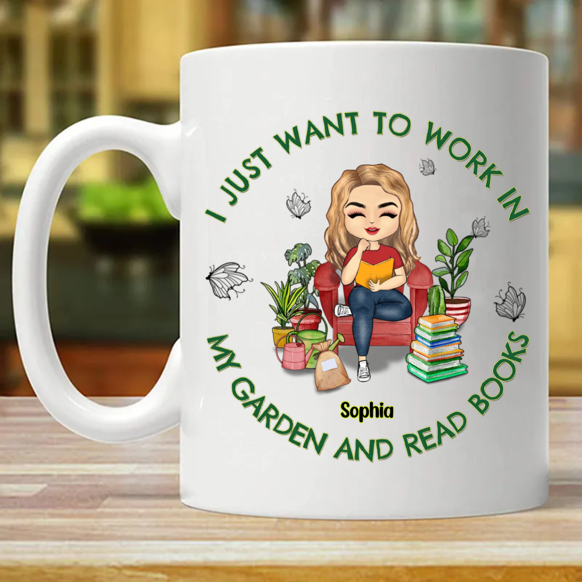庭で働きたい、本を読みたい - 名入れマグカップ（両面印刷）