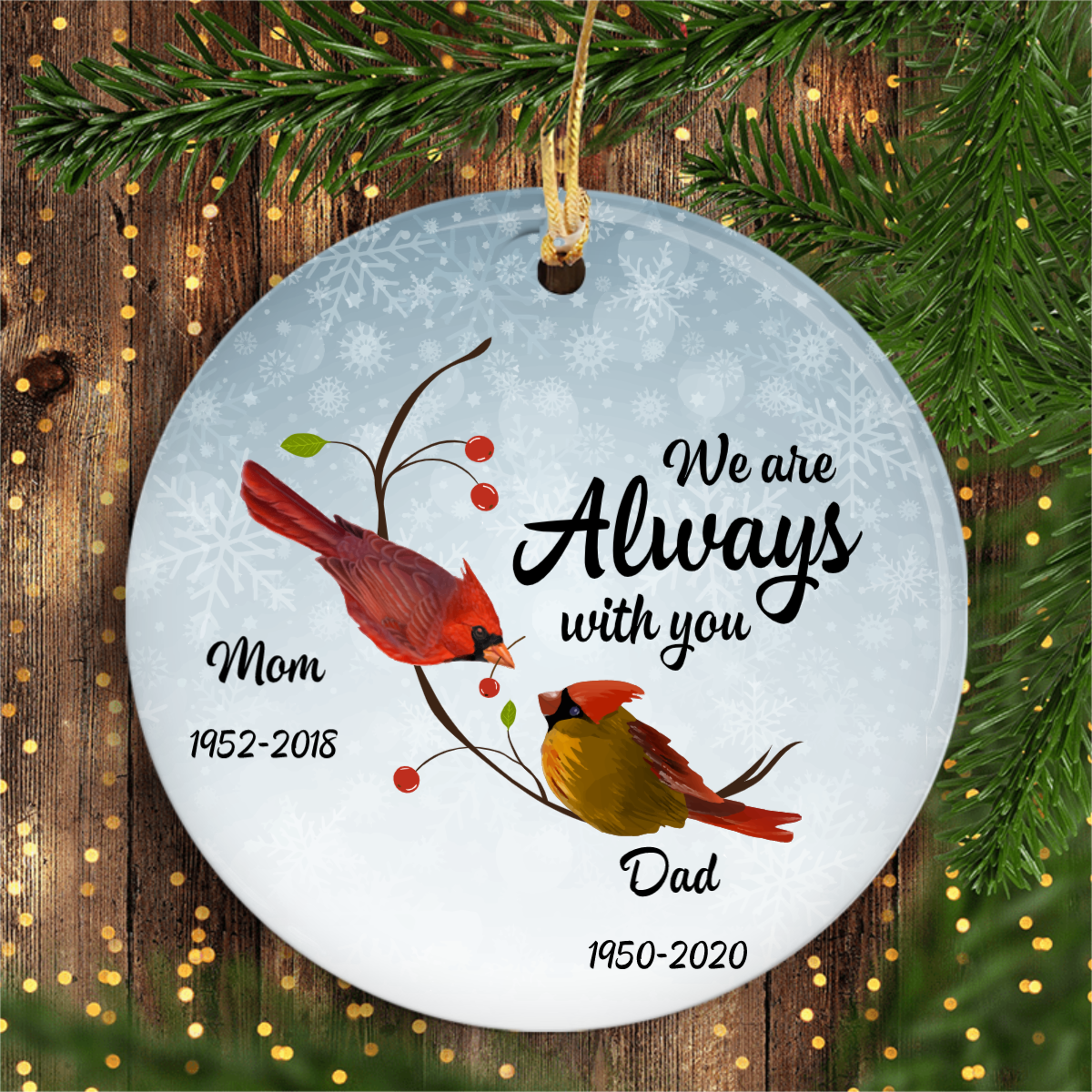 Cardinal Always With You Personalized Memorial Circle Ornament