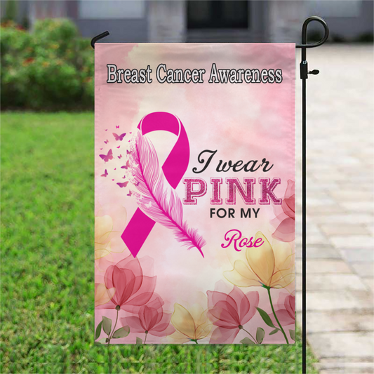 Wear Pink Feather Breast Cancer Personalized Name Garden Flag