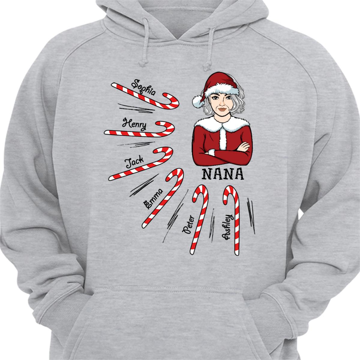 Christmas Candy Canes Mom Grandma Personalized Hoodie Sweatshirt