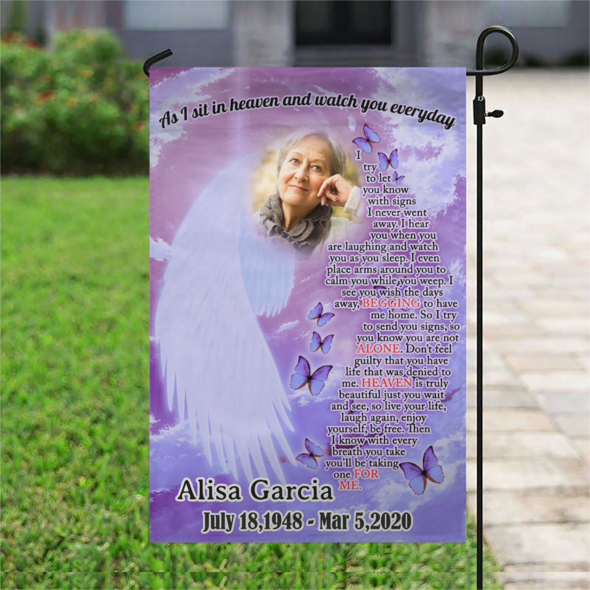 As I Sit In Heaven And Watch You Everyday Personalized Photo Memorial Garden & House Flag