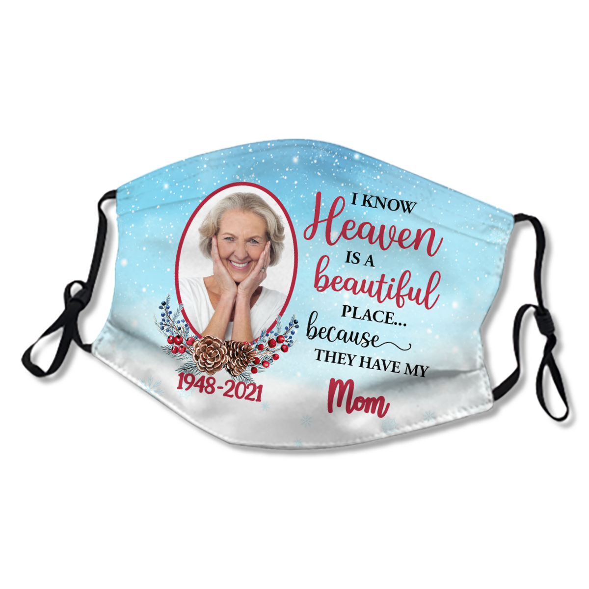 Berry Frame Heaven Is Beautiful Place Photo Memorial Personalized Masks