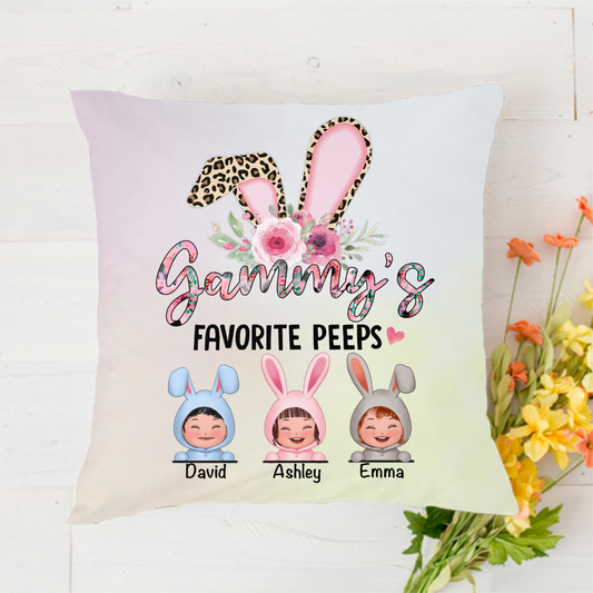 Leopard Floral Grandma‘s Peeps Doll Grandkids Bunnies Easter Personalized Polyester Linen Pillow