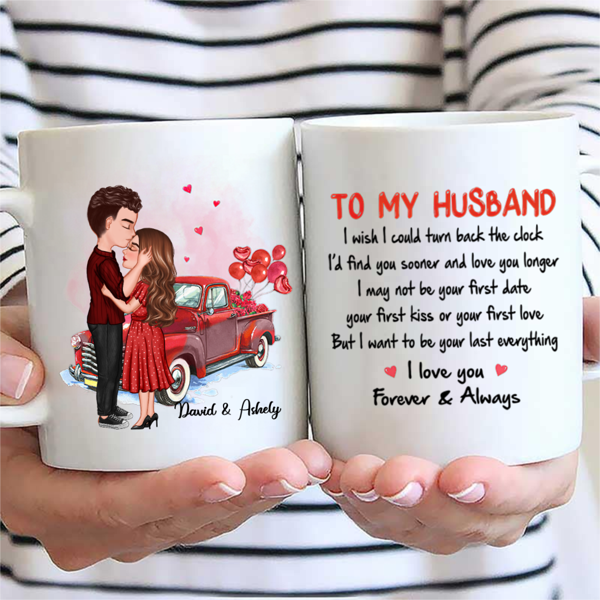 Doll Couple Kissing Red Truck Valentine‘s Day Gift For Husband Wife Personalized Mug