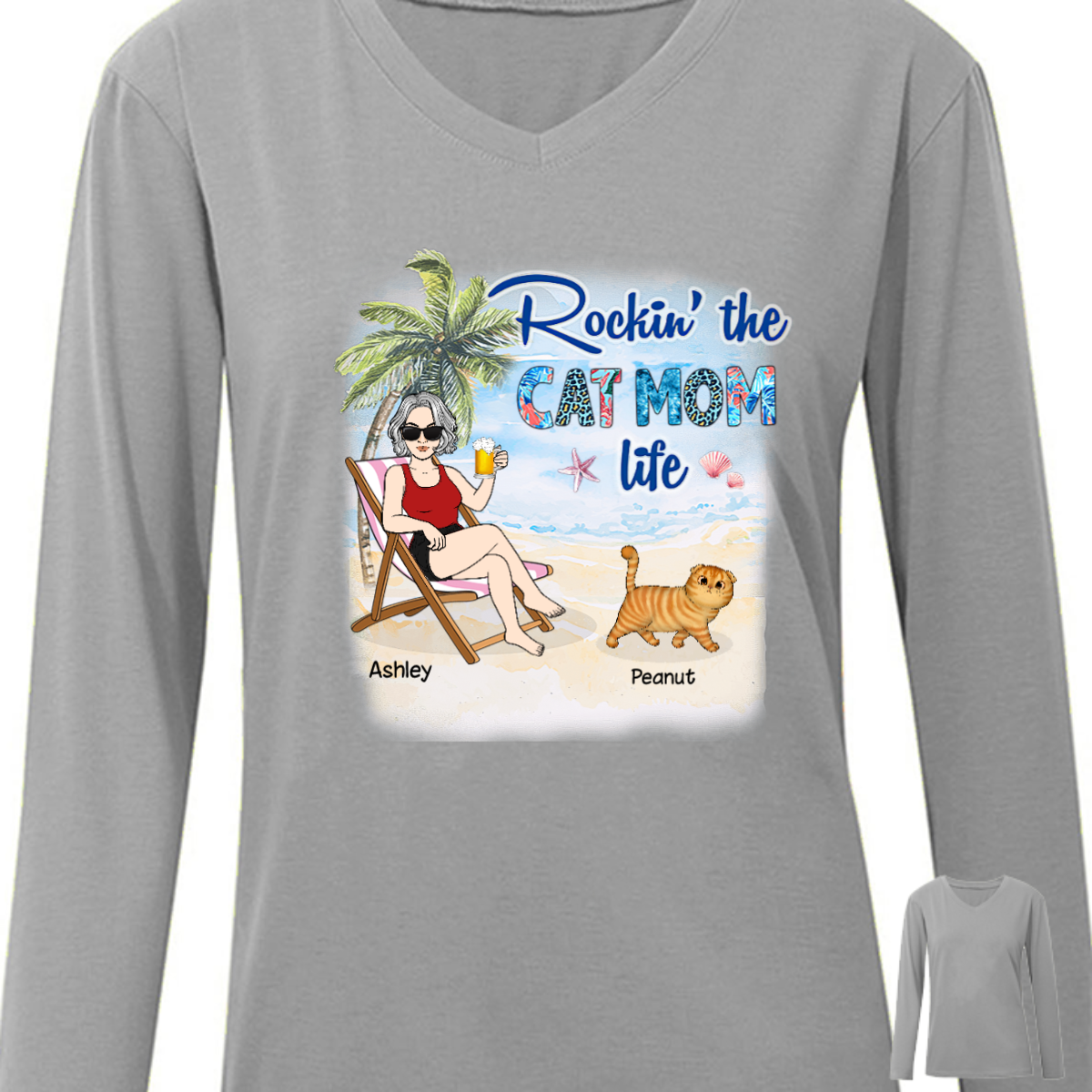 Summer Cat Mom Sitting Woman Walking Cats Personalized Long Sleeve Shirt