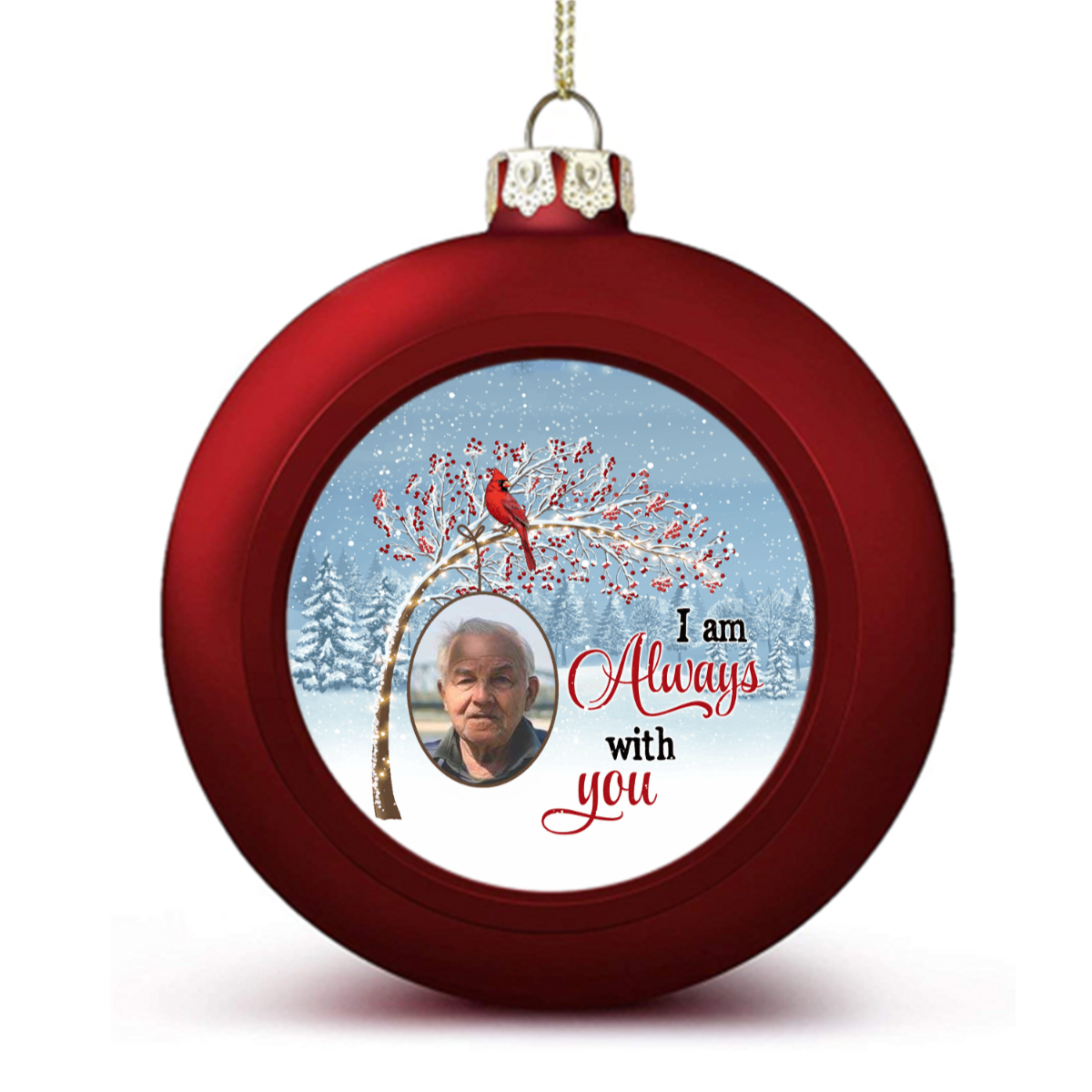 Berry Tree Cardinal Photo Memorial  Ball Ornaments