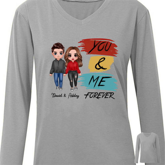 Doll Couple Kissing You & Me Valentine‘s Day Gift Personalized Long Sleeve Shirt