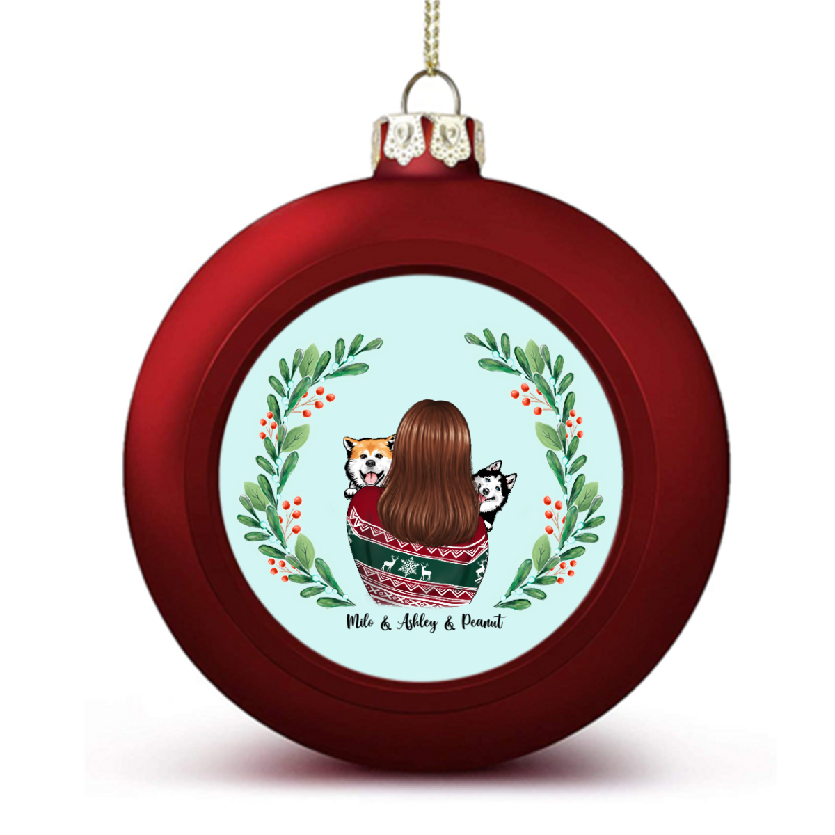 Woman Holding Dog Cat Christmas Personalized Ball Ornaments