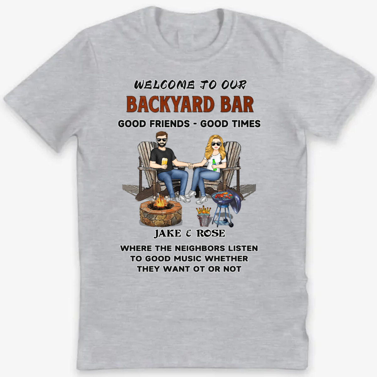 Patio Grilling Family Couple Listen To The Good Music - Personalized Classic Tee