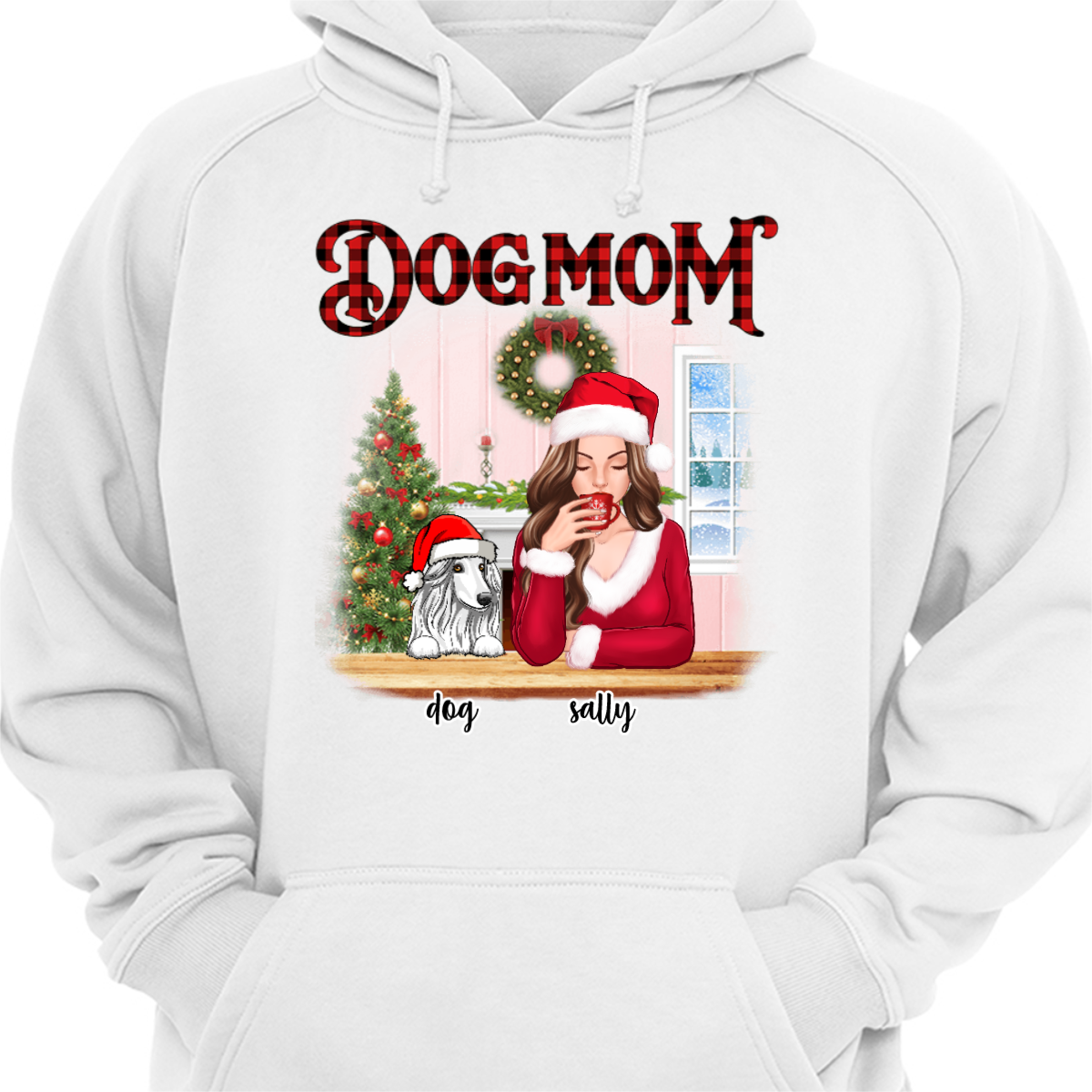 Beautiful Woman Dog Mom Christmas Personalized Hoodie Sweatshirt