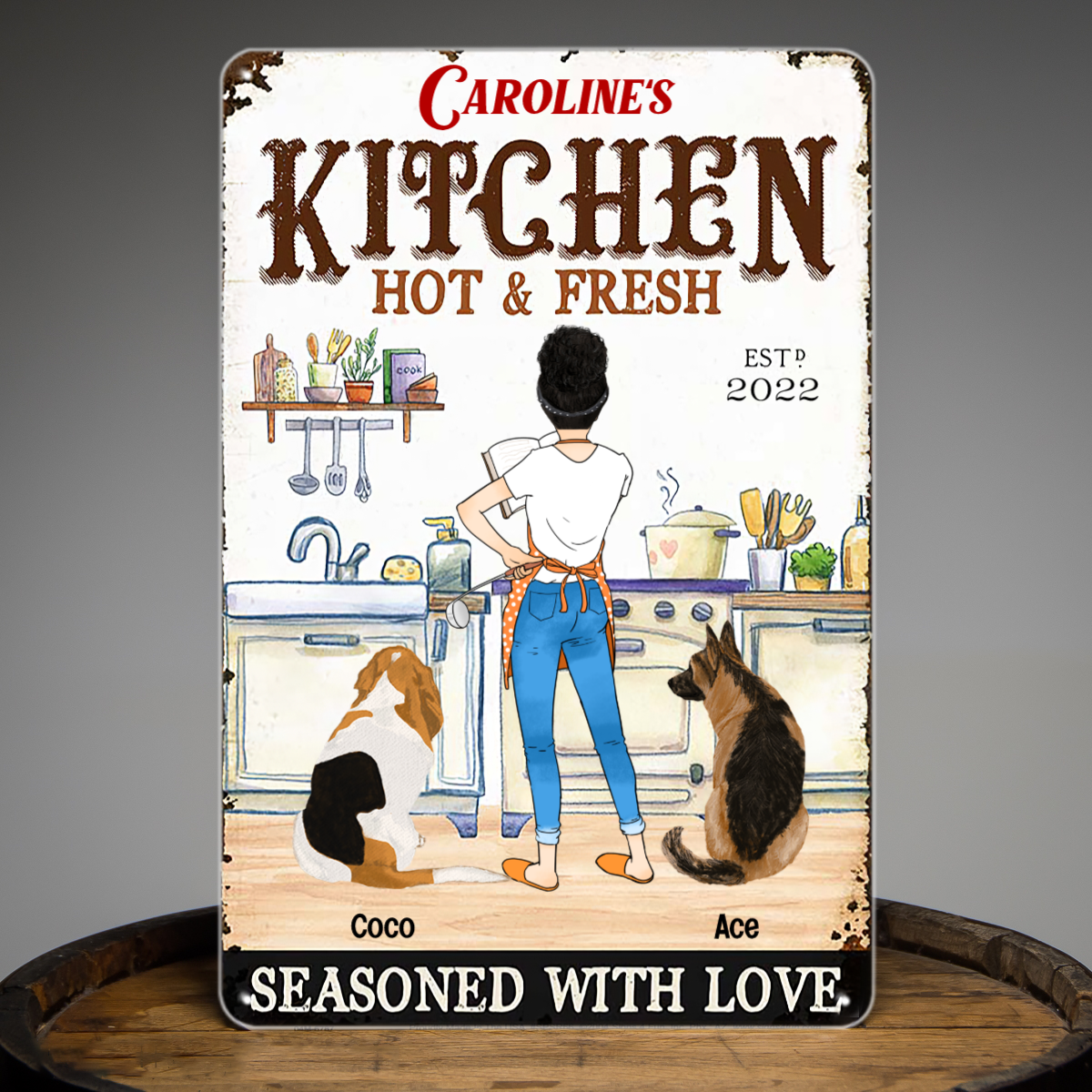 Personalized Dog Kitchen Seasoned With Love Metal Sign