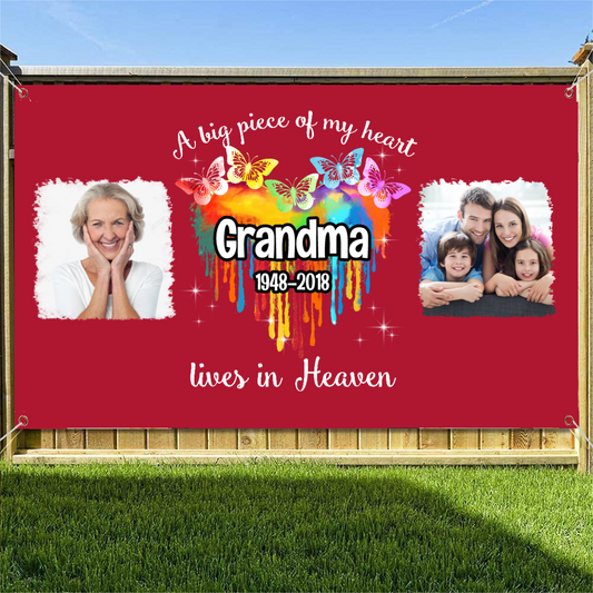 Colorful Butterfly Melting Heart Memorial Personalized Photo Banner