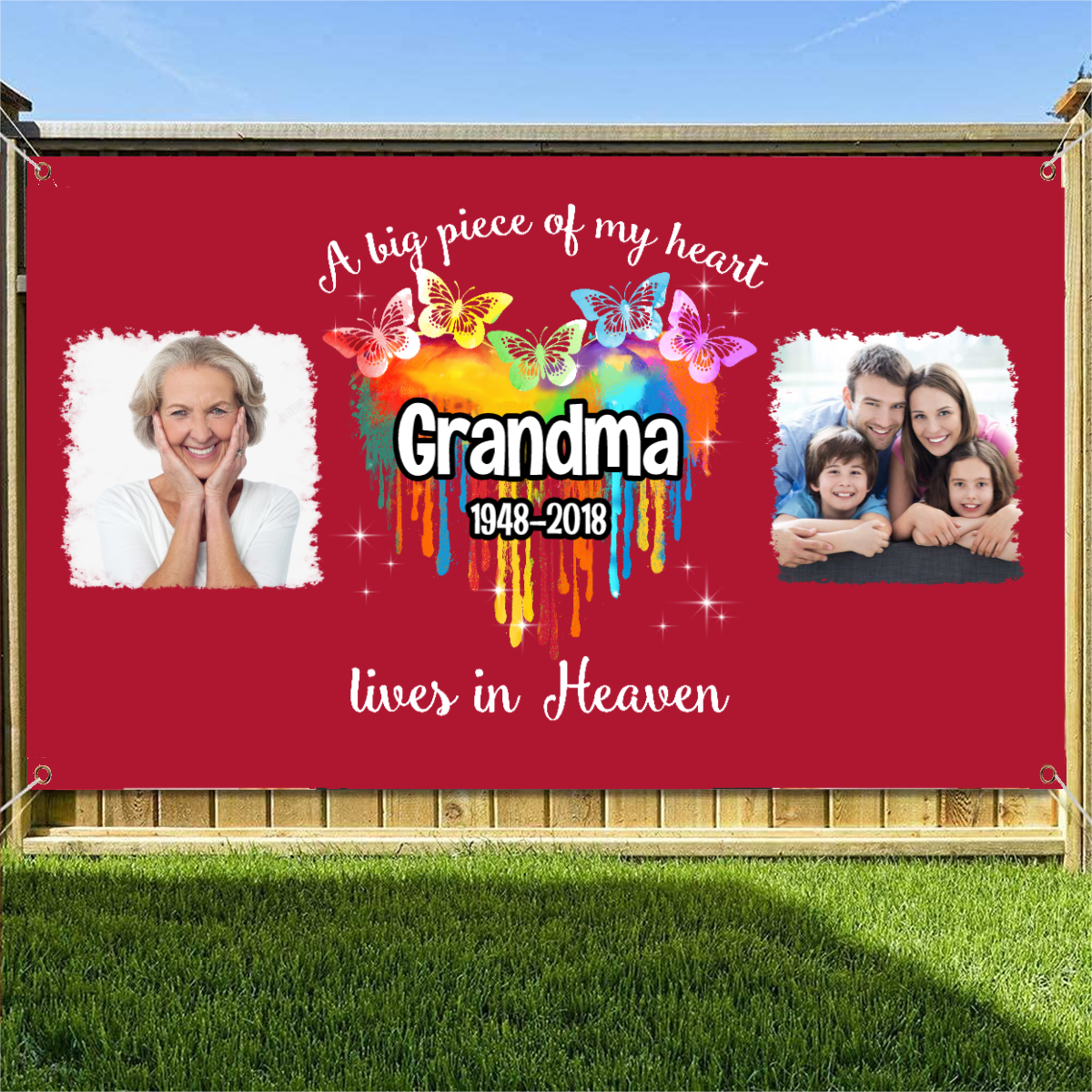 Colorful Butterfly Melting Heart Memorial Personalized Photo Banner