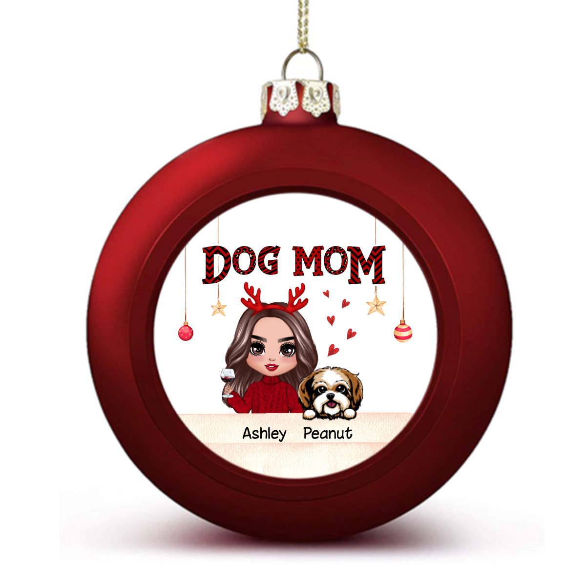 Doll Girl Dog Mom Personalized Ball Ornaments