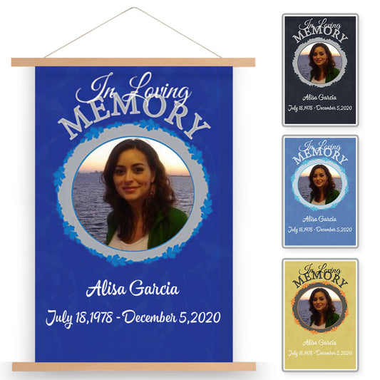 In Loving Memory – Personalized Photo Memorial Scroll Painting With Wooden Poster Hanger