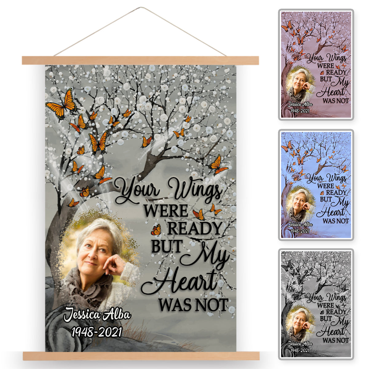 Your Wings Were Ready But My Heart Was Not Photo Personalized Memorial Scroll Painting With Wooden Poster Hanger