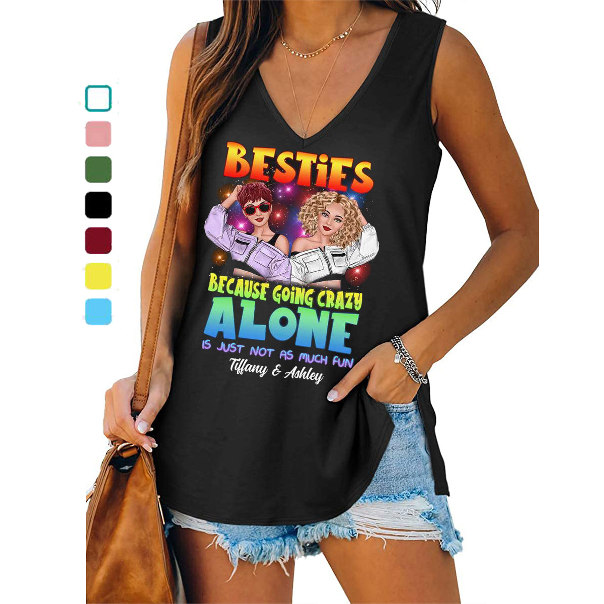 Crazy Alone Cool Besties Personalized Women Tank Top V Neck Casual Flowy Sleeveless