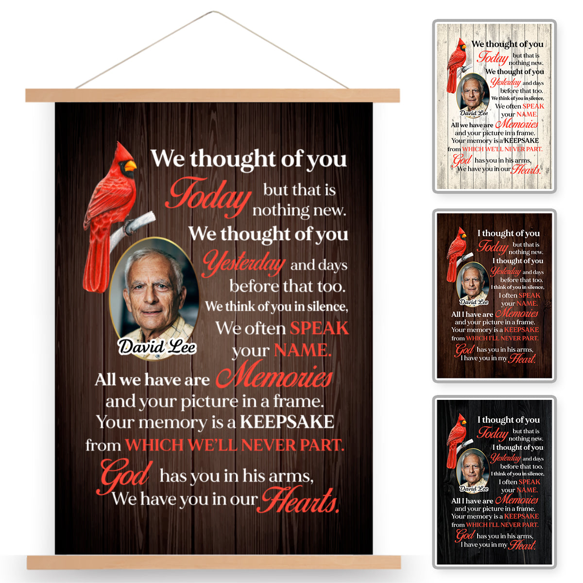 Thought Of You Today Personalized Memorial Cardinal Scroll Painting With Wooden Poster Hanger