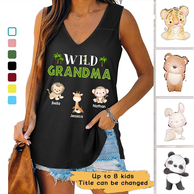 Wild Grandma Personalized Women Tank Top V Neck Casual Flowy Sleeveless