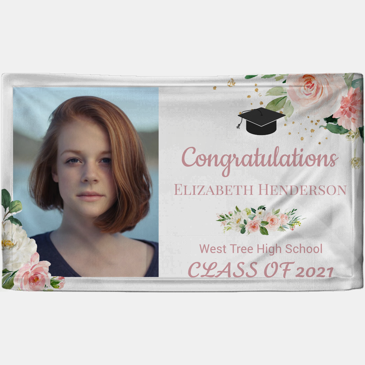 2022 Personalized Name/Photo, Classy Blush Pink Floral Graduate Graduation Party Banner