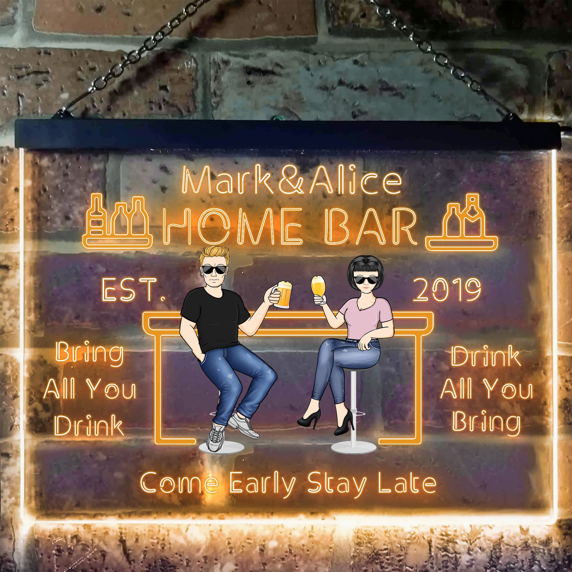 Personalized Words Home Bar Husband Wife - Couple Gift Acrylic LED Neon Light Sign(Single Color)